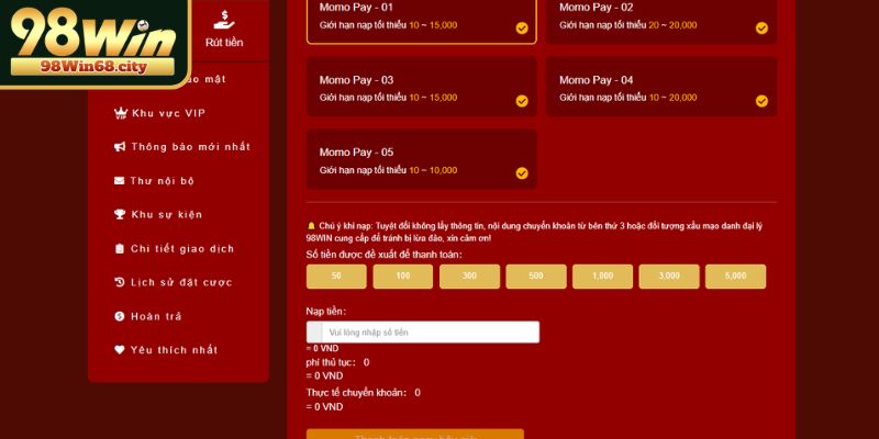 Những điều kiện cần có để nạp tiền 98Win thành công