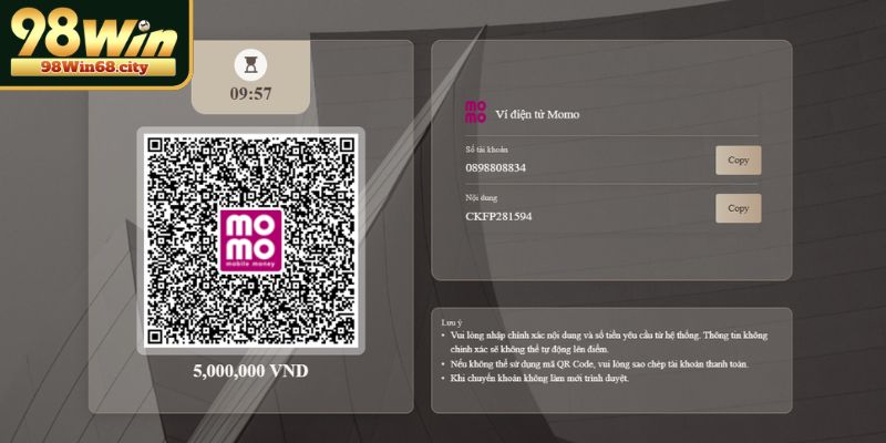 Hướng dẫn từng bước nạp tiền